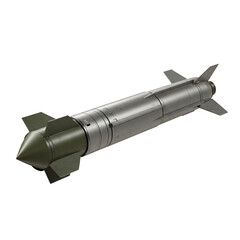 Isolated Photo of a Military Missile Weapon Against a Black Background