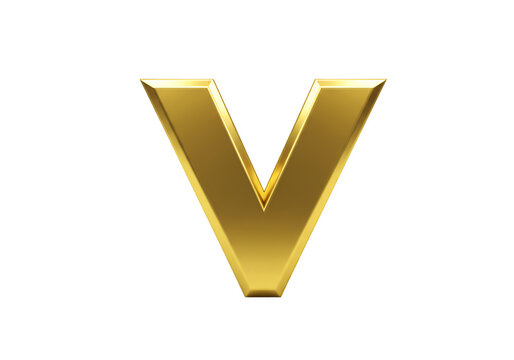 Golden Letter V Isolated On Black Background 3D Rendering Illustration