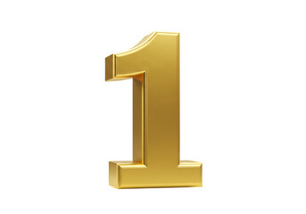 Golden Number One Metallic 3d Render Isolated On Black Background