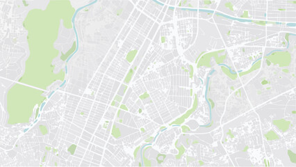 Fototapeta premium Vector detailed light gray map illustration featuring city streets green parks and winding rivers in an aerial view