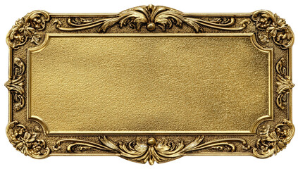 Ornate gold plaque, rectangular shape with detailed frame