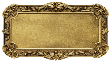 Ornate gold plaque, rectangular shape with detailed frame