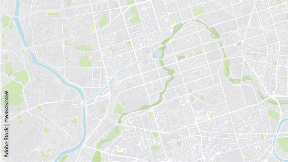 Poster vector aerial view of a city map with a river and green spaces in a light color palette and grid pat