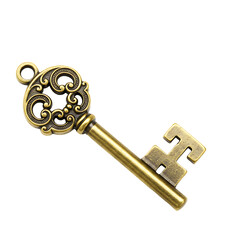 Antique Ornate Brass Skeleton Key On Isolated Transparent Background

