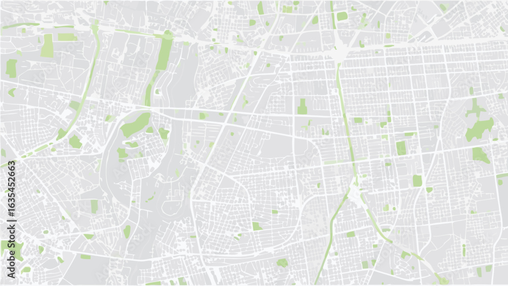 Poster vector aerial view of a city map featuring a network of streets and scattered green spaces in a mute