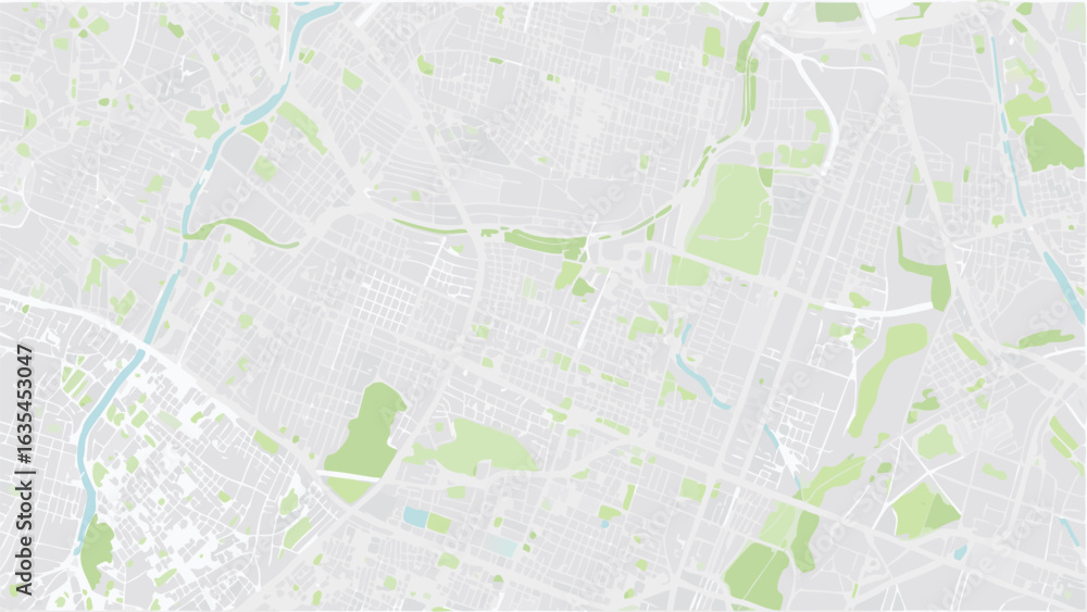 Poster vector aerial view of a city map with green spaces and waterways in a light color palette showing ur