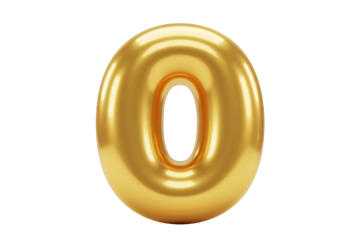 Golden 3D Zero Digit Illustration Isolated On Transparent Background