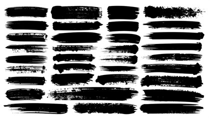 Collection of 30 varied black paintbrush strokes on white
