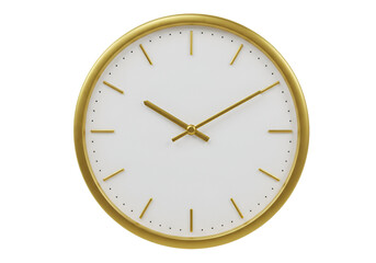 Golden Analog Clock With White Dial On Transparent Background Isolated Photo