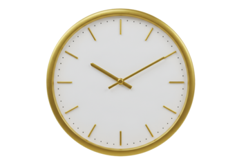 Golden Analog Clock With White Dial On Transparent Background Isolated Photo