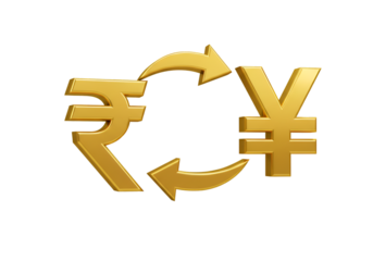 Golden Rupees and Yen Currency Exchange Illustration on Black Background