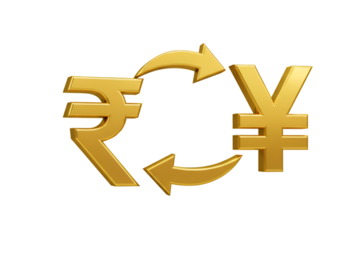 Golden Rupees and Yen Currency Exchange Illustration on Black Background