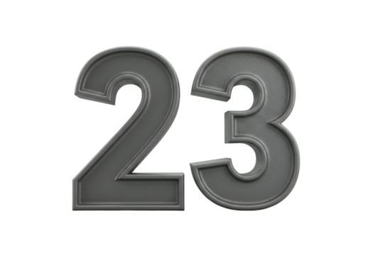 Gray Stitched Leather Number Twenty Three Isolated on Transparent Background Illustration