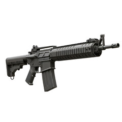 Isolated Photo of a Black Assault Rifle on a White Background
