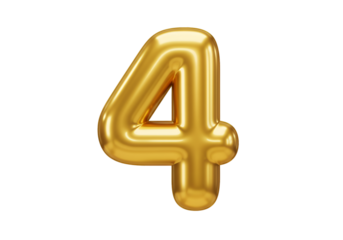 Golden Balloon Number Four Isolated On Transparent Background Illustration