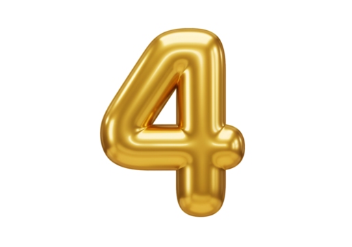 Golden Balloon Number Four Isolated On Transparent Background Illustration