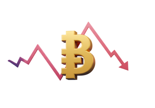 Golden Bitcoin Symbol with Red Downward Arrow on Black Abstract Background