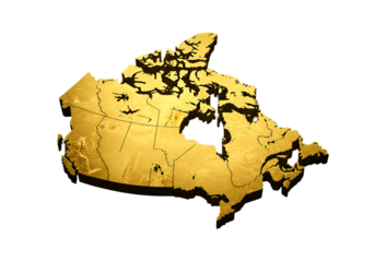 Golden Canada Map Illustration Isolated on a Black Transparent Background