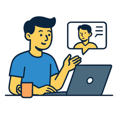 A boss is holding an online meeting with employees. Vector