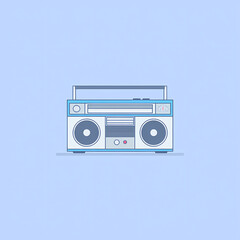 A vintage-style boombox illustration with a light blue and gray color scheme simple design and retro feel Portable music player