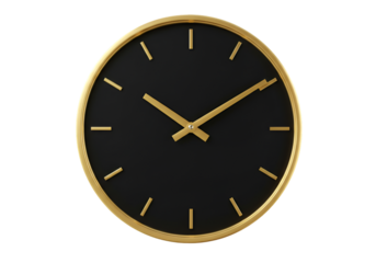 Gold Rimmed Black Clock Illustration Isolated on Transparent Background