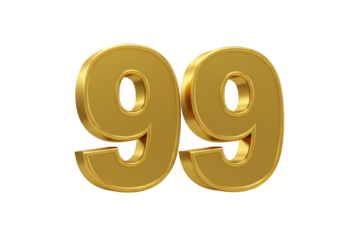 Gold Number Ninety Nine Isolated on Transparent Background Illustration