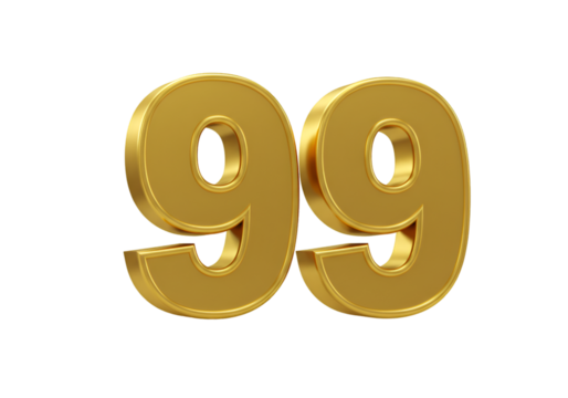 Gold Number Ninety Nine Isolated on Transparent Background Illustration