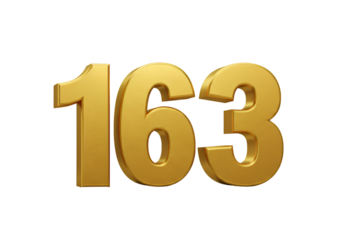 Golden 3D Number 163 Isolated Against Black Transparent Background