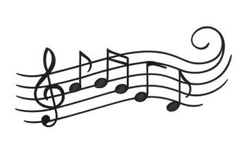 Hand-drawn musical notes flowing gracefully on a transparent background, creating a sense of rhythm and melody