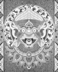Seamless Hanuman line art colorful pattern character design.	
