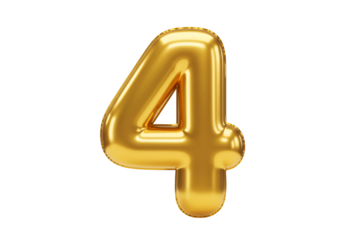 Golden Balloon Number Four Isolated on Transparent Background Illustration