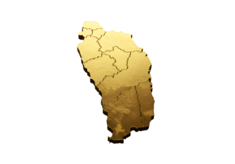 Golden Dominica 3D Map Rendered on Isolated Black Background