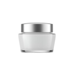 Isolated White Cosmetic Jar with Silver Lid on Transparent Background