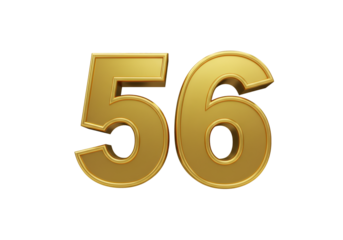 Golden Number 56 Isolated on Transparent Background Luxury Digit