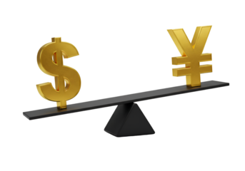 Golden Dollar And Yen Symbols On Black Balance Illustration