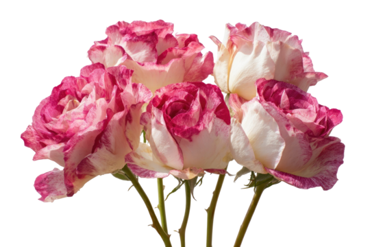 Close-up of a bouquet of roses, with a mix of pink and white petals.  The flowers are clustered tightly together, displaying a delicate pattern of alternating colors