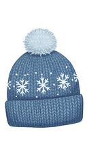 Isolated Winter Hat Illustration with Snowflakes in Blue and White Color