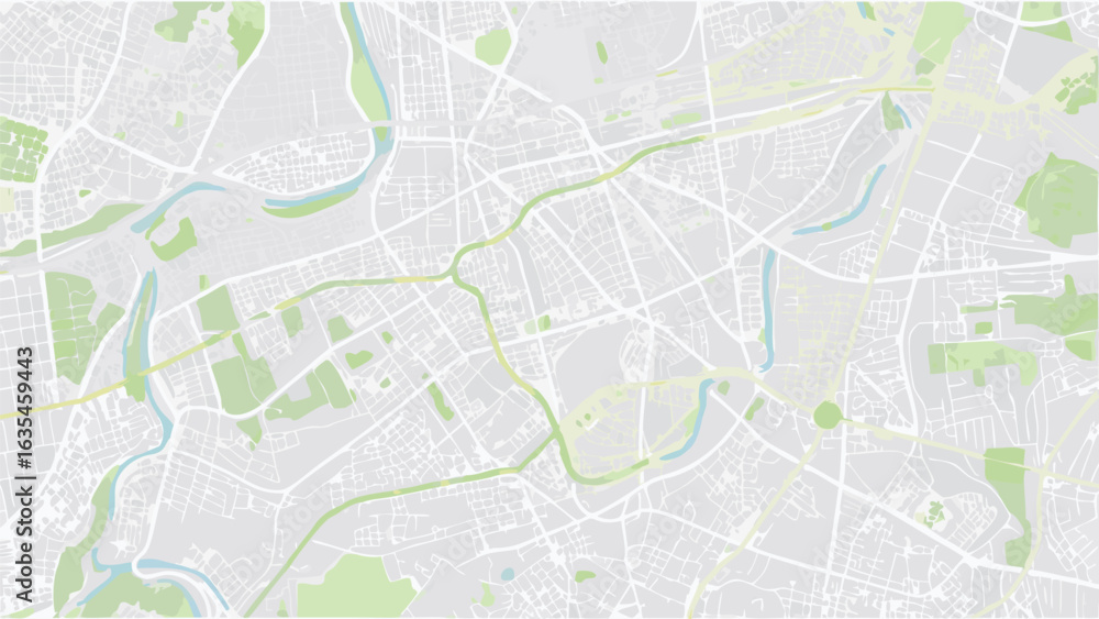Poster vector aerial view of a city map with winding rivers and green spaces in a light color palette schem