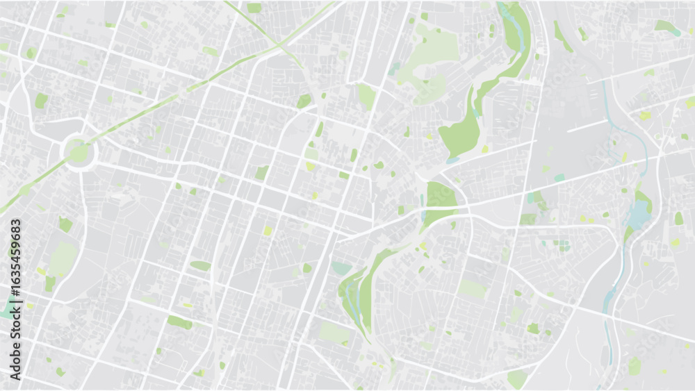 Poster vector aerial view of city map with grid like streets and green spaces in a light color palette styl
