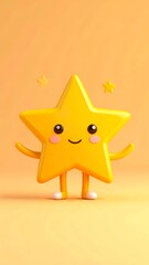 Cheerful yellow cartoon star with small feet and arms against a pale orange background