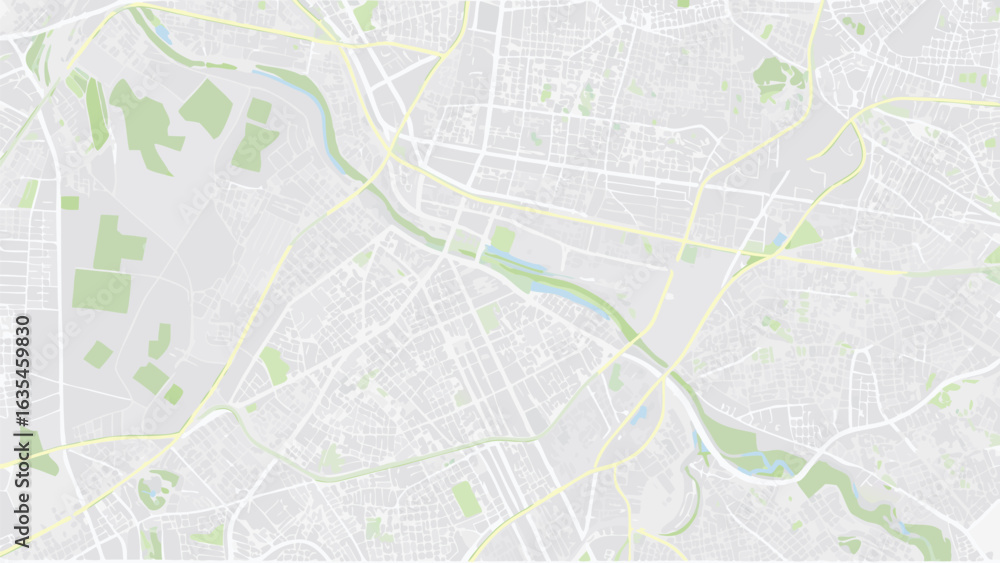 Poster vector aerial view of a city map with parks and a river running through it in a light color palette 