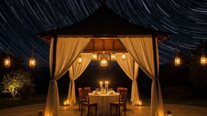 Romantic candlelit dinner under starry night sky - Powered by Adobe