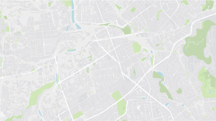 Fototapeta premium Vector aerial view of a city map with roads, green spaces, and water features in a muted color palette design