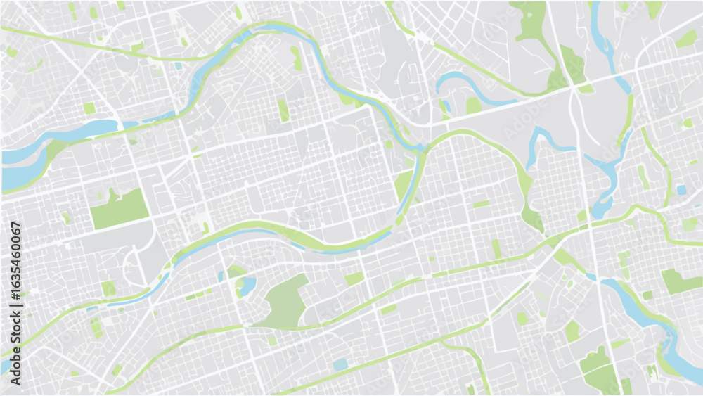 Poster vector detailed city map featuring winding rivers and green spaces with a network of streets and roa