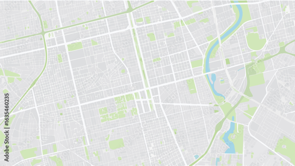 Poster vector aerial view of a city map with a river running through it and green spaces scattered througho