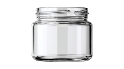 Blank clear glass jar mockup isolated on transparent background — high-resolution PNG cutout for branding, packaging design, label presentation, and product display templates