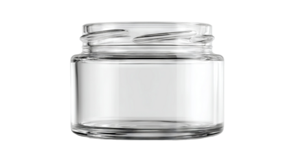 Blank clear glass jar mockup isolated on transparent background — high-resolution PNG cutout for branding, packaging design, label presentation, and product display templates