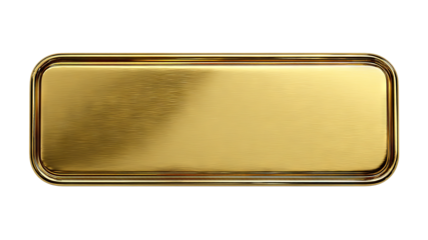 Blank gold metal nameplate mockup — high-resolution PNG cutout on transparent background, brushed metallic plaque with copy space for engraving, signage or branding label template