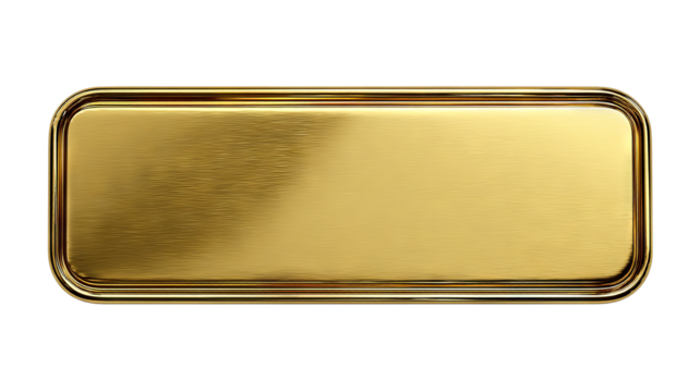 Blank gold metal nameplate mockup — high-resolution PNG cutout on transparent background, brushed metallic plaque with copy space for engraving, signage or branding label template - Powered by Adobe