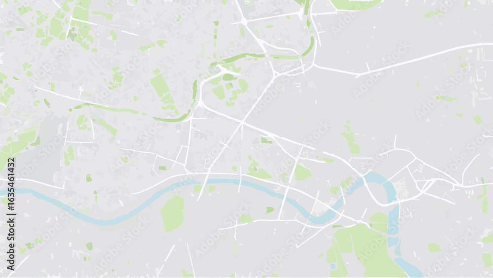 Poster vector aerial view of a city map with a river running through it and green spaces scattered througho